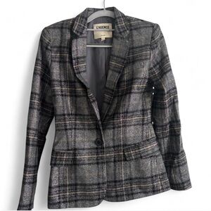 L'AGENCE Gray Plaid Tailored Wool-Blend Blazer